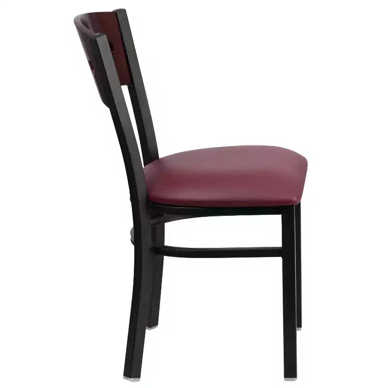Chaise de salle à manger de restaurant en métal noir décoratif avec dossier à 4 carrés