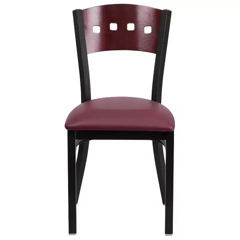 Chaise de salle à manger de restaurant en métal noir décoratif avec dossier à 4 carrés
