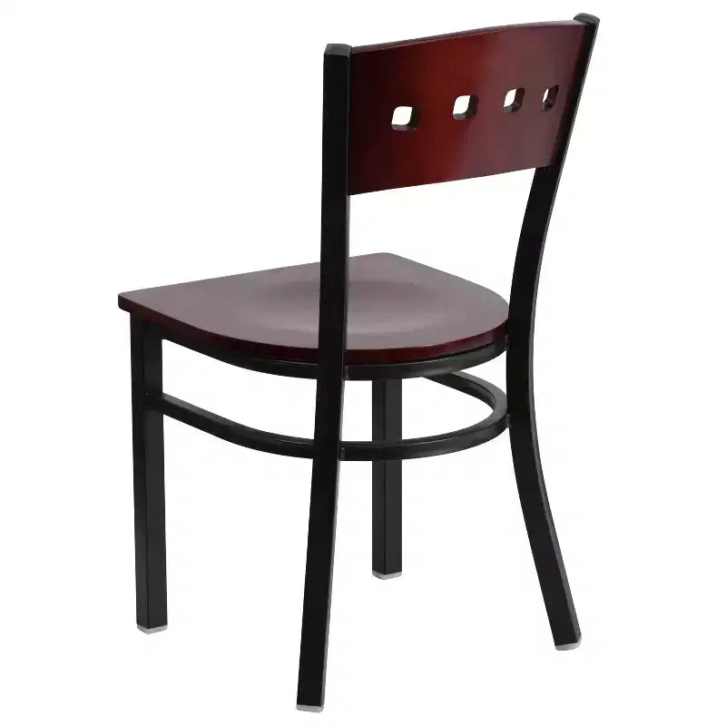 Chaise de salle à manger de restaurant en métal noir décoratif avec dossier à 4 carrés