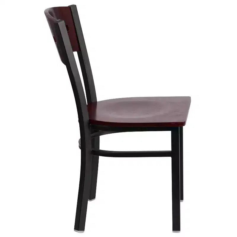 Chaise de salle à manger de restaurant en métal noir décoratif avec dossier à 4 carrés