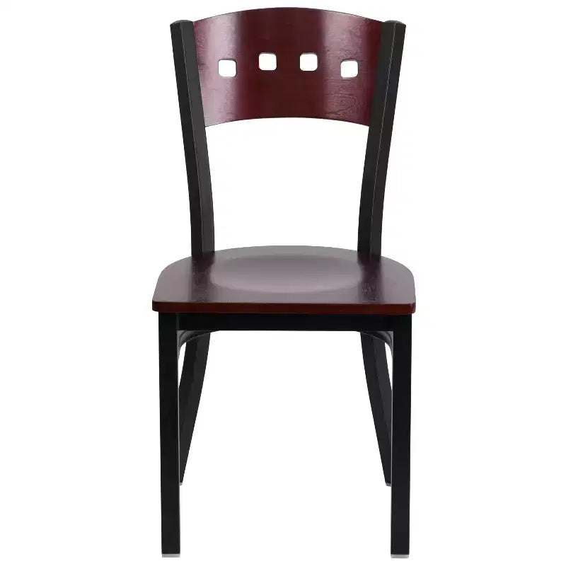 Chaise de salle à manger de restaurant en métal noir décoratif avec dossier à 4 carrés