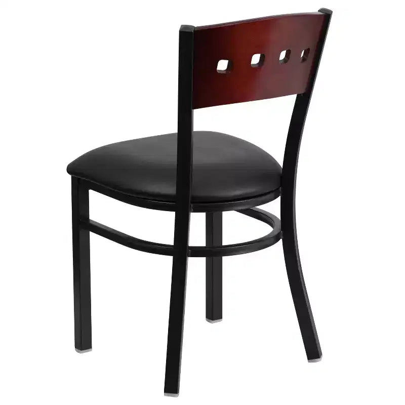 Chaise de salle à manger de restaurant en métal noir décoratif avec dossier à 4 carrés