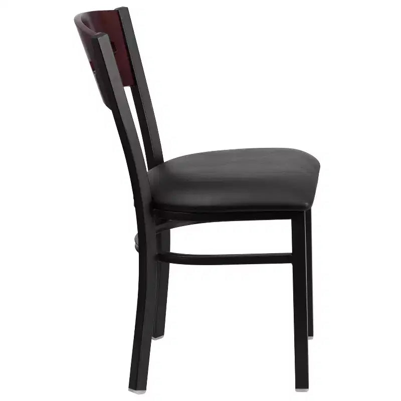 Chaise de salle à manger de restaurant en métal noir décoratif avec dossier à 4 carrés