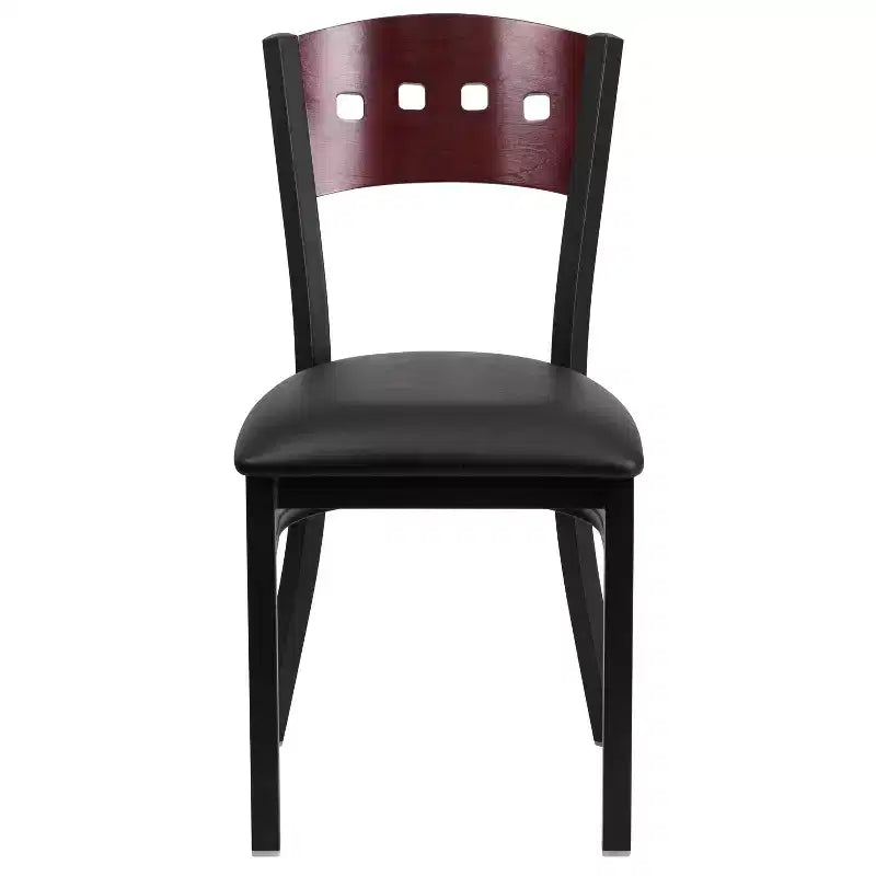 Chaise de salle à manger de restaurant en métal noir décoratif avec dossier à 4 carrés