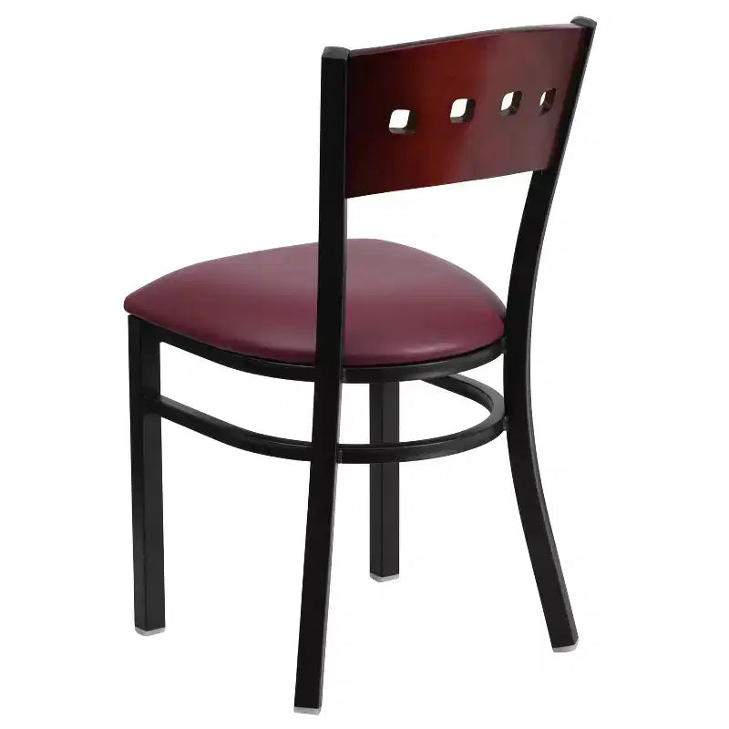 Chaise de salle à manger de restaurant en métal noir décoratif avec dossier à 4 carrés