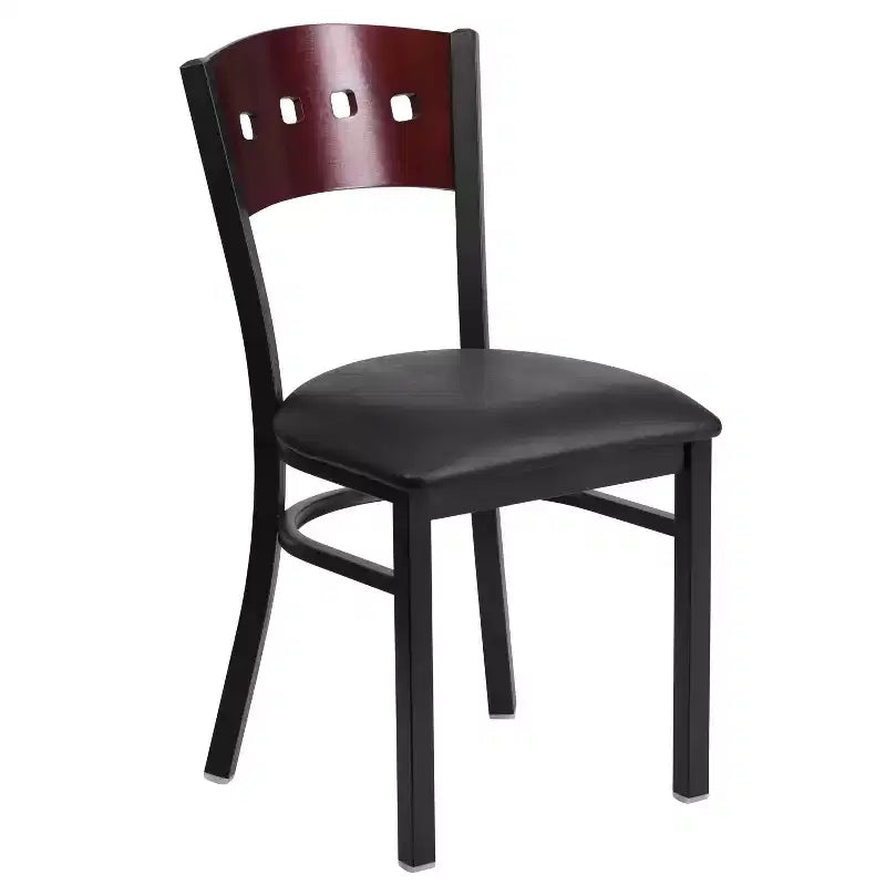 Chaise de salle à manger de restaurant en métal noir décoratif avec dossier à 4 carrés
