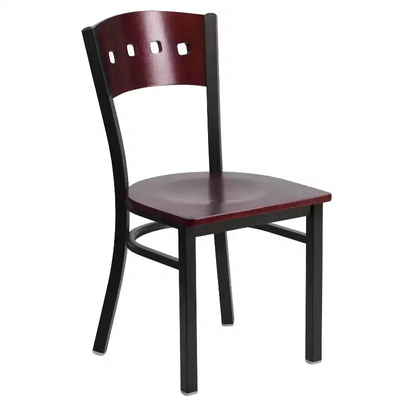 Chaise de salle à manger de restaurant en métal noir décoratif avec dossier à 4 carrés